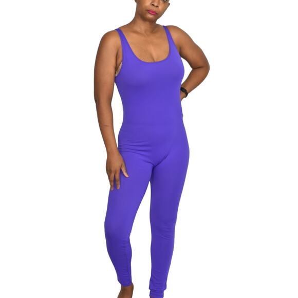 Nylon Unitard Purple Catsuit Spandex Shiny Retro Tank Full Length USA Size Large - Picture 12 of 15